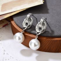 Fashion Silver Copper Pearl Geometric Wrap Earrings