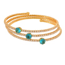 Fashion Sea ??blue Copper And Diamond Geometric Multi-layered Spring Open Bracelet