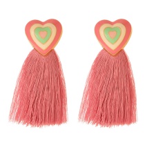 Fashion Pink Copper Dripping Oil Love Tassel Earrings