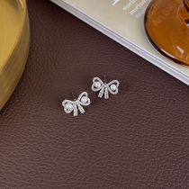Fashion Silver Copper Diamond Pearl Bow Stud Earrings