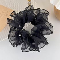 Fashion B Black Model Organza Embellished Pearl Pleated Hair Tie
