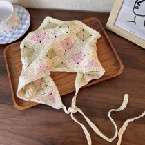 Fashion A Pink-green Flowers Fabric Crochet Triangle Headscarf