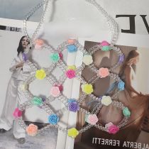 Fashion Transparent + Colorful Flowers (comes With Lining) Acrylic Beaded Woven Tote Bag