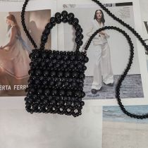 Fashion Black Acrylic Beaded Woven Crossbody Bag