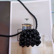 Fashion Solid Black Acrylic Beaded Woven Crossbody Bag