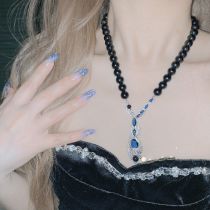 Fashion Necklace ? Blue Corundum Copper And Diamond Geometric Pearl Bead Necklace