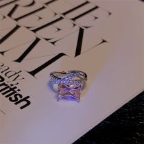 Fashion Silver Copper Diamond Square Ring