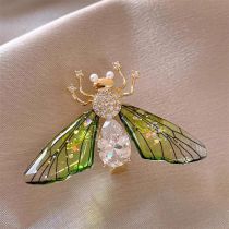 Fashion Bee—green Alloy Diamond Bee Brooch