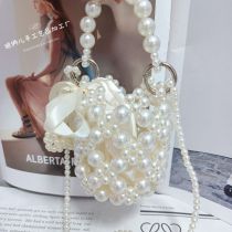 Fashion Pearl Color (comes With Lining) Acrylic Pearl Beaded Woven Crossbody Bag