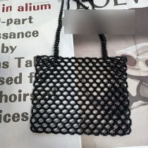 Fashion Black Acrylic Beaded Cutout Shoulder Bag