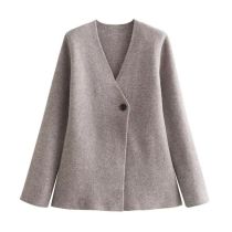 Fashion Grey Knitted Single-button Jacket