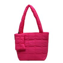 Fashion Rose Red Fabric Plaid Large Capacity Shoulder Bag