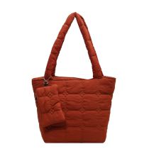 Fashion Brown Fabric Plaid Large Capacity Shoulder Bag