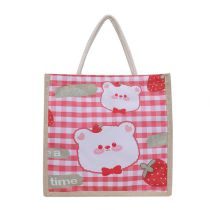 Fashion Strawberry Bear Canvas Print Large Capacity Tote Bag
