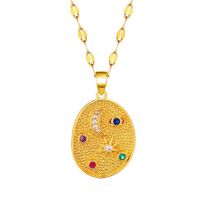 Fashion Gold Copper Inlaid Zirconium Star Moon Geometric Round Necklace