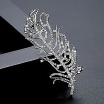 Fashion Silver Copper And Diamond Feather Brooch