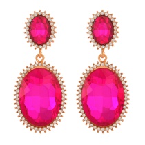 Fashion Rose Red Alloy Diamond Oval Earrings