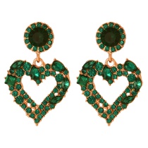 Fashion Dark Green Alloy Diamond Love Earrings