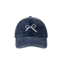 Fashion Navy Blue Bow Embroidered Baseball Cap