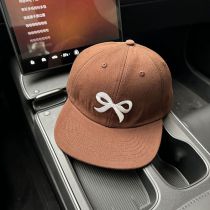 Fashion Brown Bow Embroidered Flat Brim Baseball Cap