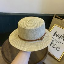 Fashion Beige Flat Brim Woven Sun Hat