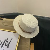 Fashion Milky White Flat Brim Woven Sun Hat