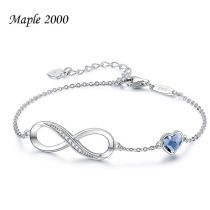 Fashion Silver Bracelet-blue Copper And Diamond Love Heart And Diamond 8-figure Bracelet
