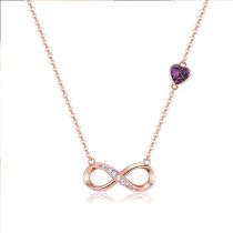 Fashion Rose Gold Necklace-rose Purple Copper And Diamond Love Heart And Diamond 8-figure Necklace