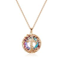 Fashion Rose Gold Copper And Diamond Round Crystal Tree Of Life Necklace