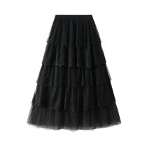 Fashion Black Polyester Mesh Layered Skirt