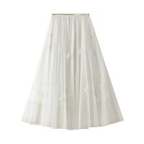 Fashion White Mesh High Waist Feather Skirt
