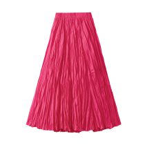 Fashion Rose Red Polyester Pleated Skirt