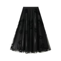 Fashion Black Polyester Printed Pleated Skirt
