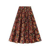 Fashion Khaki Floral Pleated Skirt