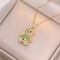 Fashion Emerald Bear Necklace Titanium Steel Diamond Bear Necklace