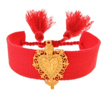 Fashion Red Metal Love Fabric Ribbon Tassel Bracelet
