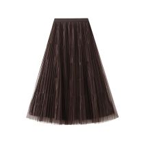 Fashion Dark Coffee Mesh Pleated Skirt