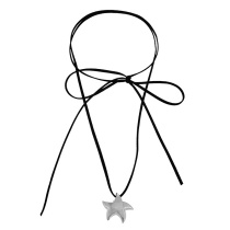 Fashion Silver Copper Five-pointed Star Pendant Pu Tether Necklace