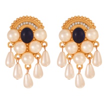 Fashion Navy Blue Alloy Diamond Pearl Geometric Earrings