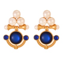 Fashion Navy Blue Alloy Pearl Resin Geometric Pendant Earrings