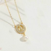 Fashion White Zircon Necklace Gold Plated Copper Virgin Mary Pearl Necklace