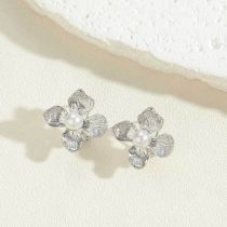 Fashion Flowers-silver Gold Plated Copper Pearl Flower Stud Earrings