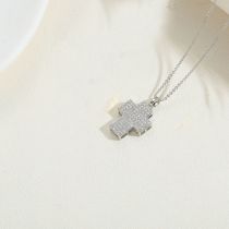 Fashion White Cross (silver) Gold Plated Copper Cross Necklace With Diamonds