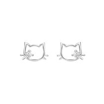 Fashion Hollow Cat Earrings Copper Set With Diamond Hollow Cat Earrings