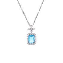 Fashion White Gold-aquamarine Colored Gemstone Necklace Copper Diamond Square Necklace