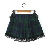 Fashion Green Polyester Lace Plaid Skirt