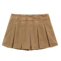 Fashion Khaki Low Waist Wide Pleated Skirt