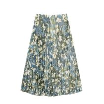 Fashion Color Blend Printed Pleated Skirt