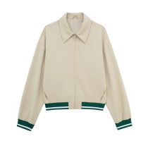 Fashion Khaki Blended Contrast Lapel Jacket