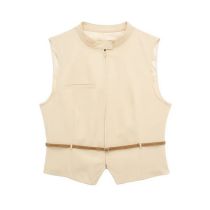 Fashion Beige Blend Belted Sleeveless Top